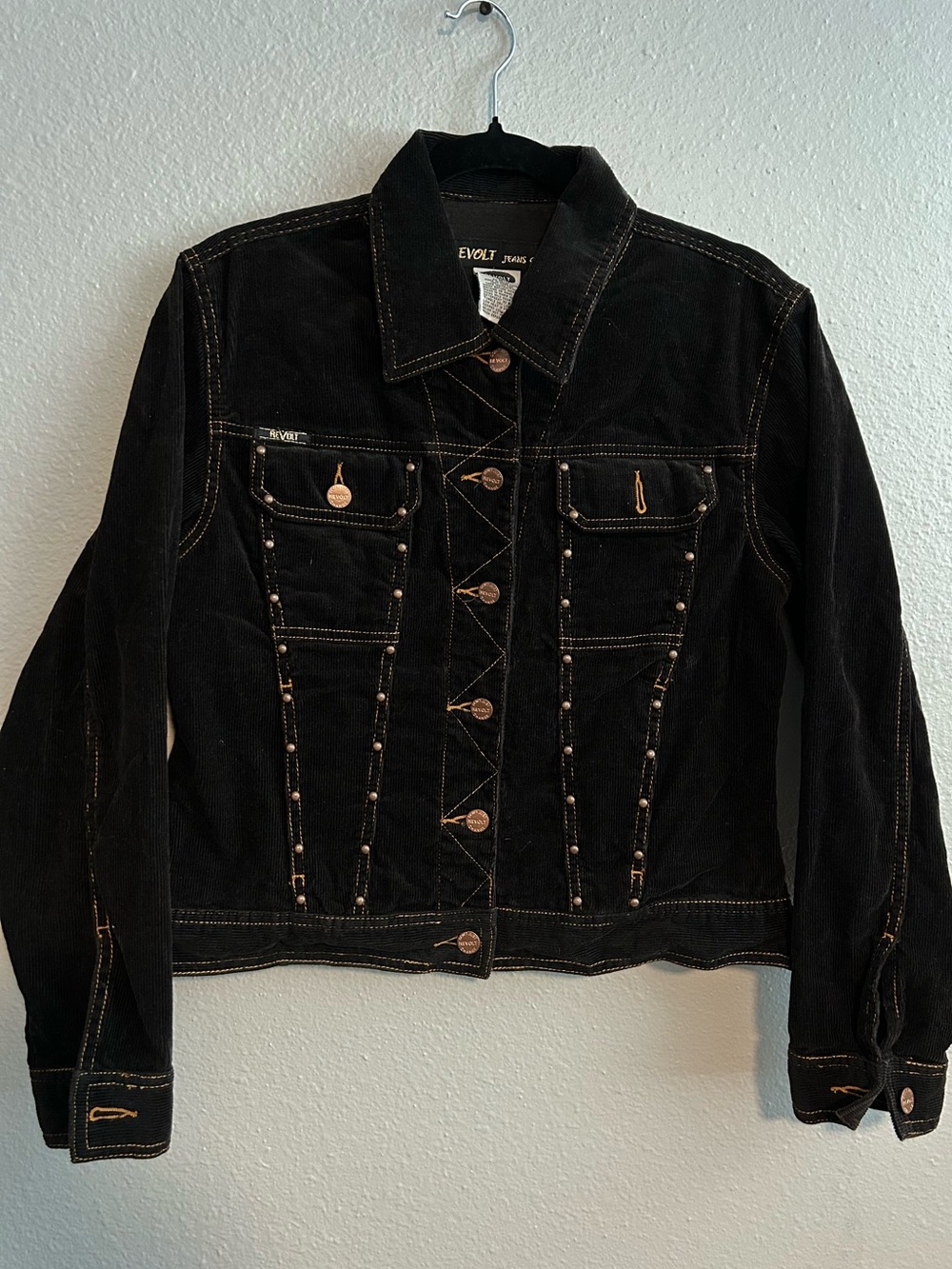 Vintage Revolt Jeans Black Corduroy Stud-Accent Button Jacket